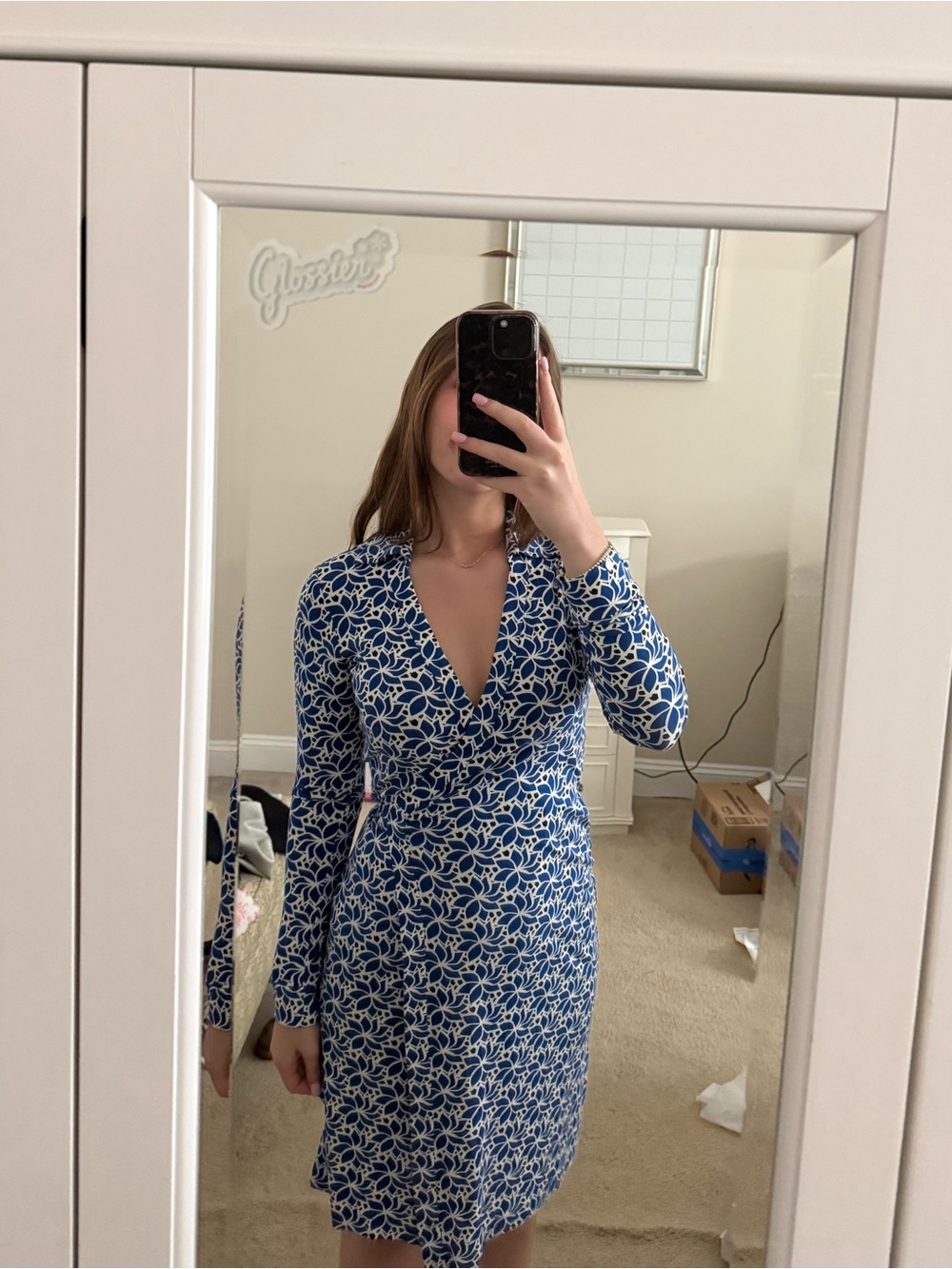 Diane Von Furstenberg Blue and White Floral Wrap Dress
